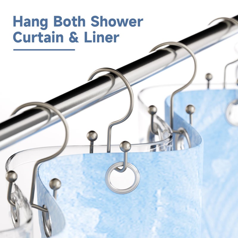 Titanker Shower Curtain Hooks Matte Nickel, Minimalist Simple Double Glide Shower Curtain Rings, Rust Proof Metal Shower Hooks Rings for Bathroom Shower Rods Curtains, Set of 12 Hooks - Image 2